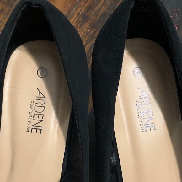 Black Suede Almond-toe Wedge-style Heels - Picture 5 of 8